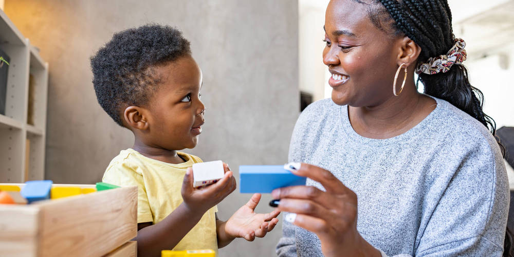 Mom and Son playing blocks